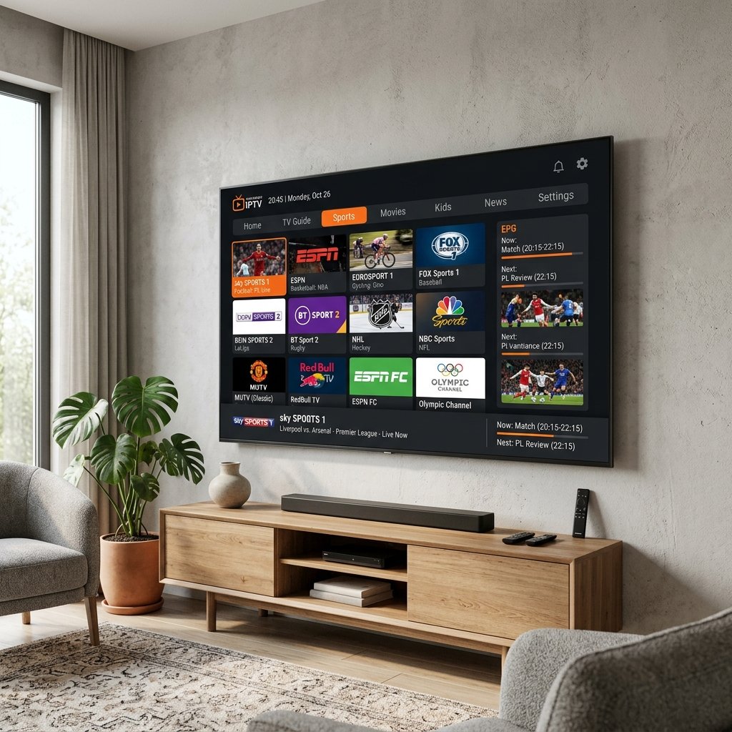 Aplicativo de IPTV rodando em Smart TV Samsung 4K